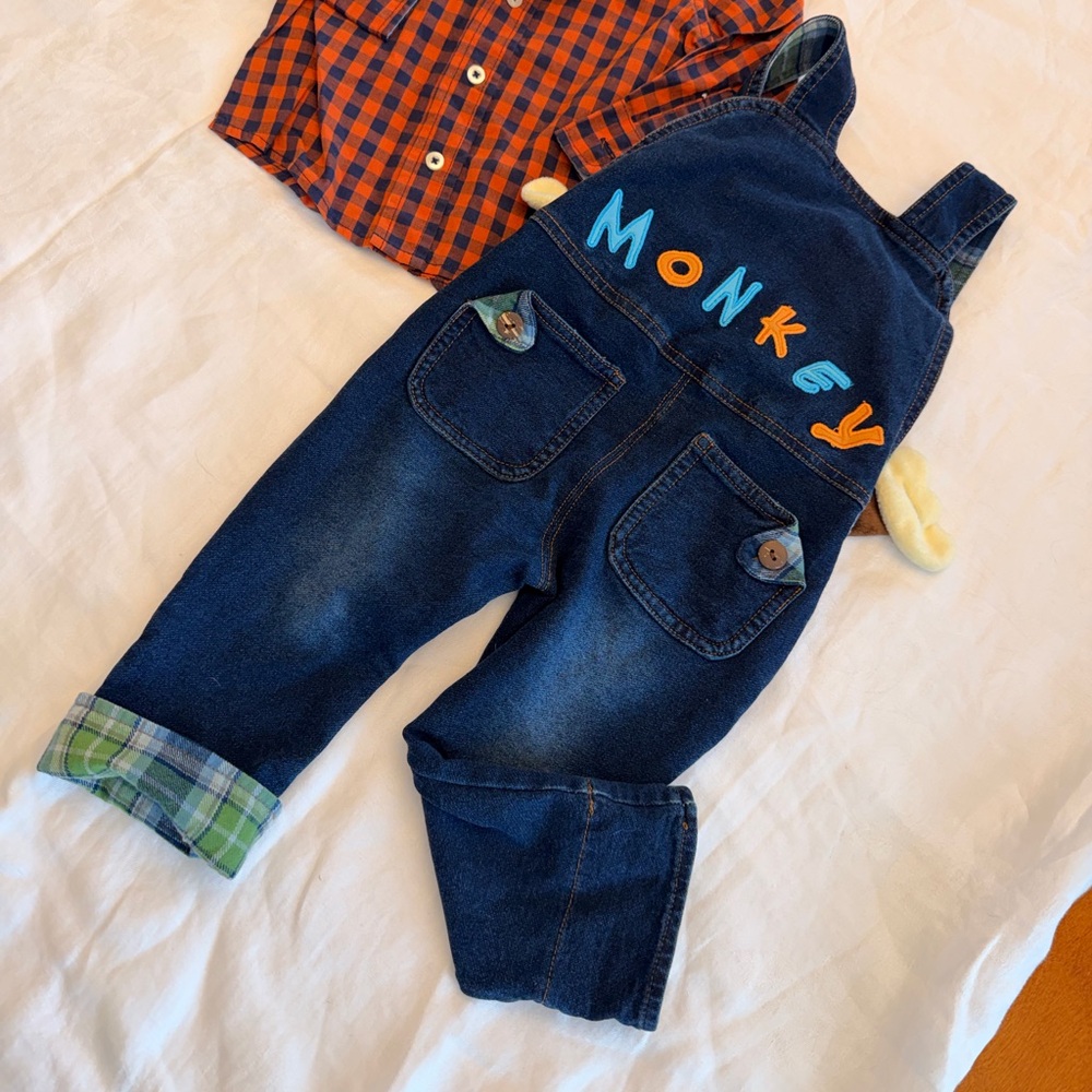 Wrangler Kids Blue Overalls with Monkey Design - Picture 7 of 7